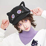 Жіночий берет кепка з козирком і вушками Місячний кіт Скарамучча з Геншин Імпакт, фото 2