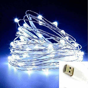 Гірлянда Роса від USB 10 метрів 100 діодів   "холодне" світло