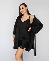 Чорний комплект домашнього одягу халат і пеньюар.