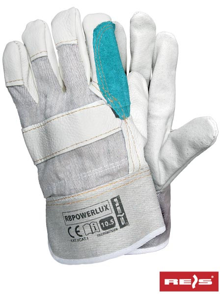 Защитные перчатки усиленные лицевой кожей (перчатки кожаные рабочие REIS Польша) RBPOWERLUX BEJKZ - фото 2 - id-p182666115