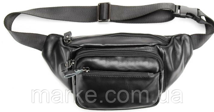 Сумка на пояс, бананка з натуральної шкіри Tiding Bag чорний (mrk)