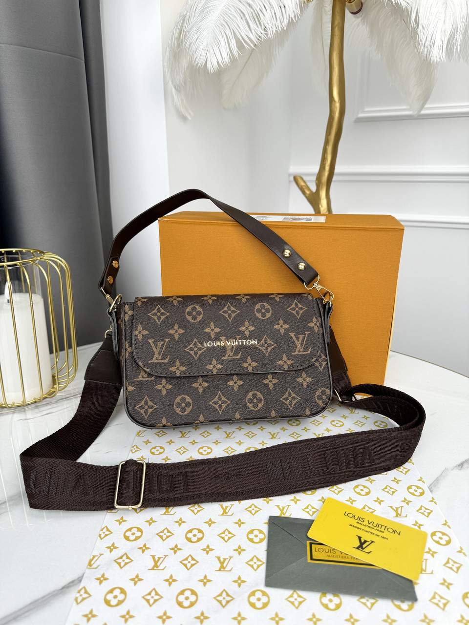 Сумка Louis Vuitton крос-боді коричневий класичний через плече Луї Вітон, фото 1