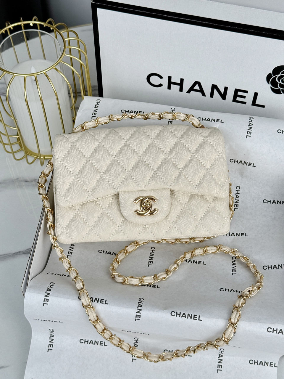 Сумка жіноча клатч Chanel Classic Шанель молочна змія міні, фото 1