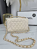 Сумка жіноча клатч Chanel класична через плече Шанель молочний змія золото міні, фото 4