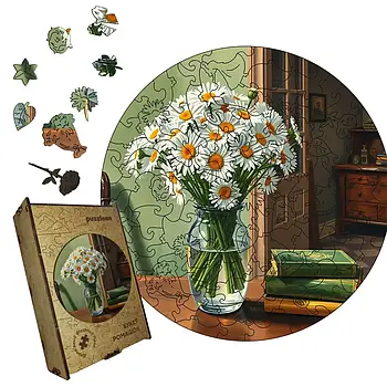 Пазл дерев'яний Букет Ромашок, А5 (14х14 см, 35 дет.), Картонна коробка