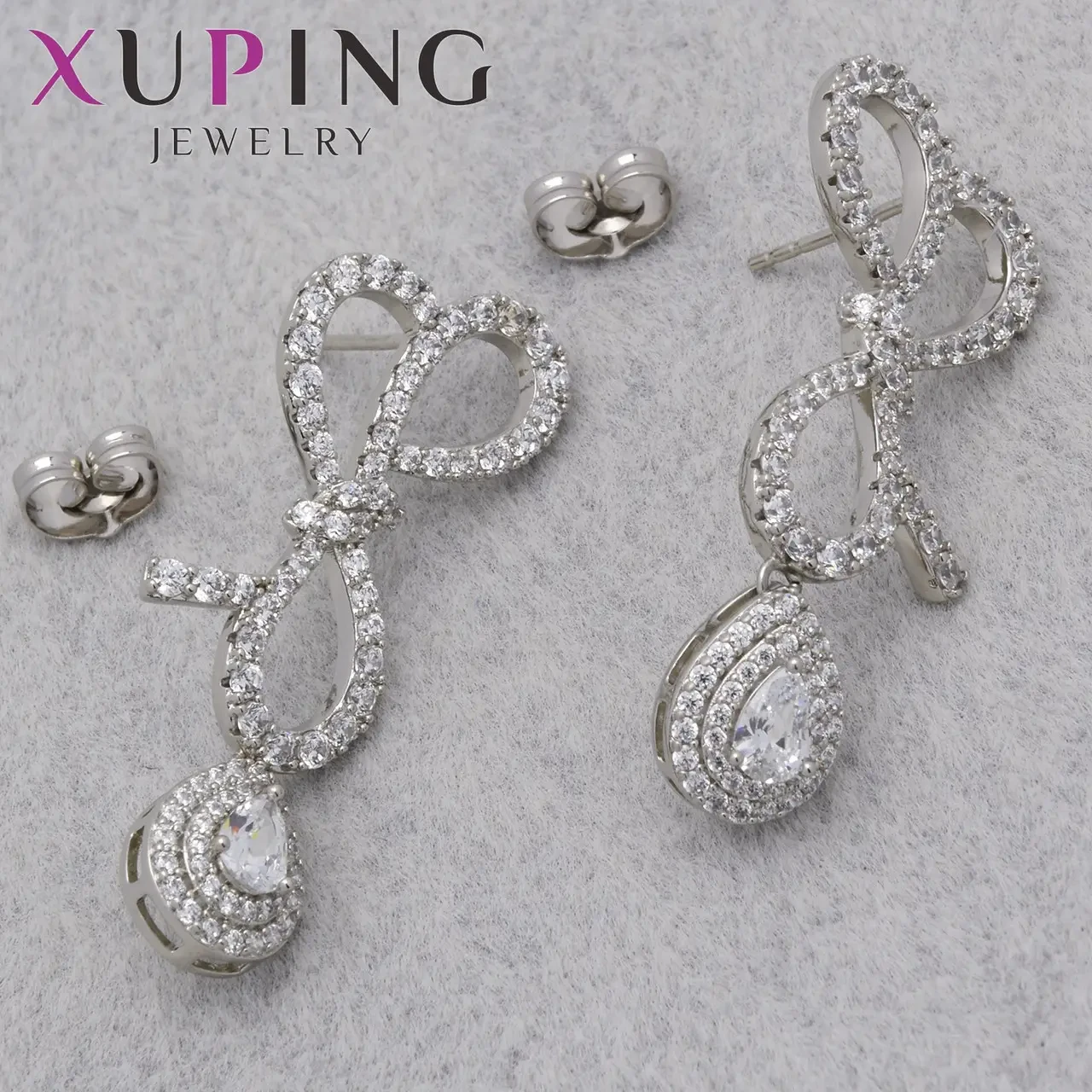 Серьги женские позолота фирма Xuping Jewelry родий застёжка гвоздик с хрустальными камнями размер 40х15 мм