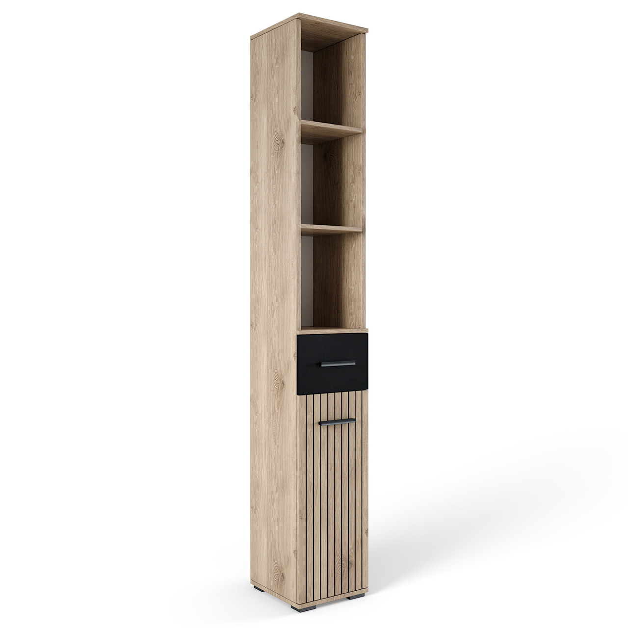 Високий вузький сучасний стелаж пенал в передпокій коридор з шухлядою та відкритими полками 30*203 см Амбре Світ Меблів, фото 1
