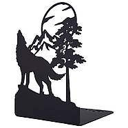 Металевий упор для книг Glozis Wolf and Moon (чорний), фото 2