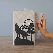 Металевий упор для книг Glozis Wolf and Moon (чорний), фото 3