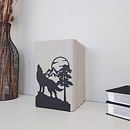 Металевий упор для книг Glozis Wolf and Moon (чорний), фото 5