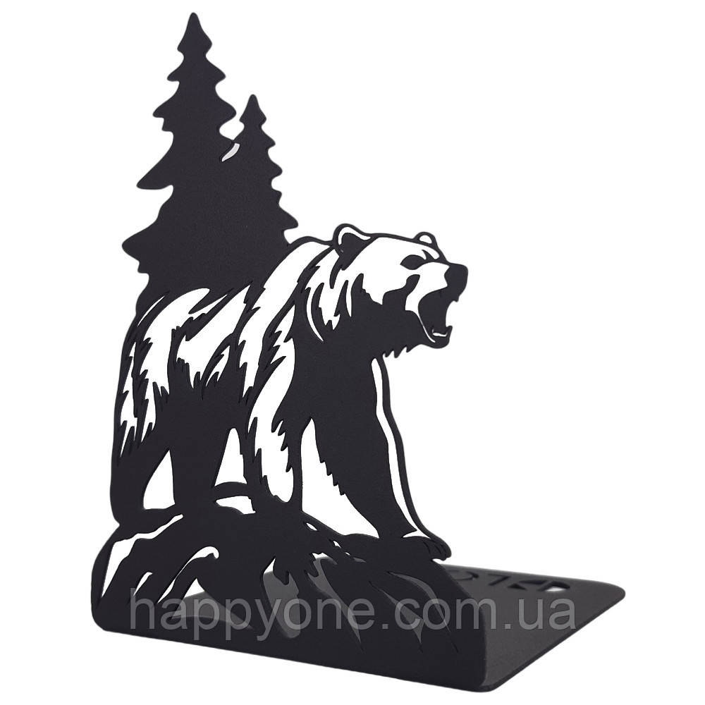 Металевий упор для книг Glozis Bear (чорний), фото 1