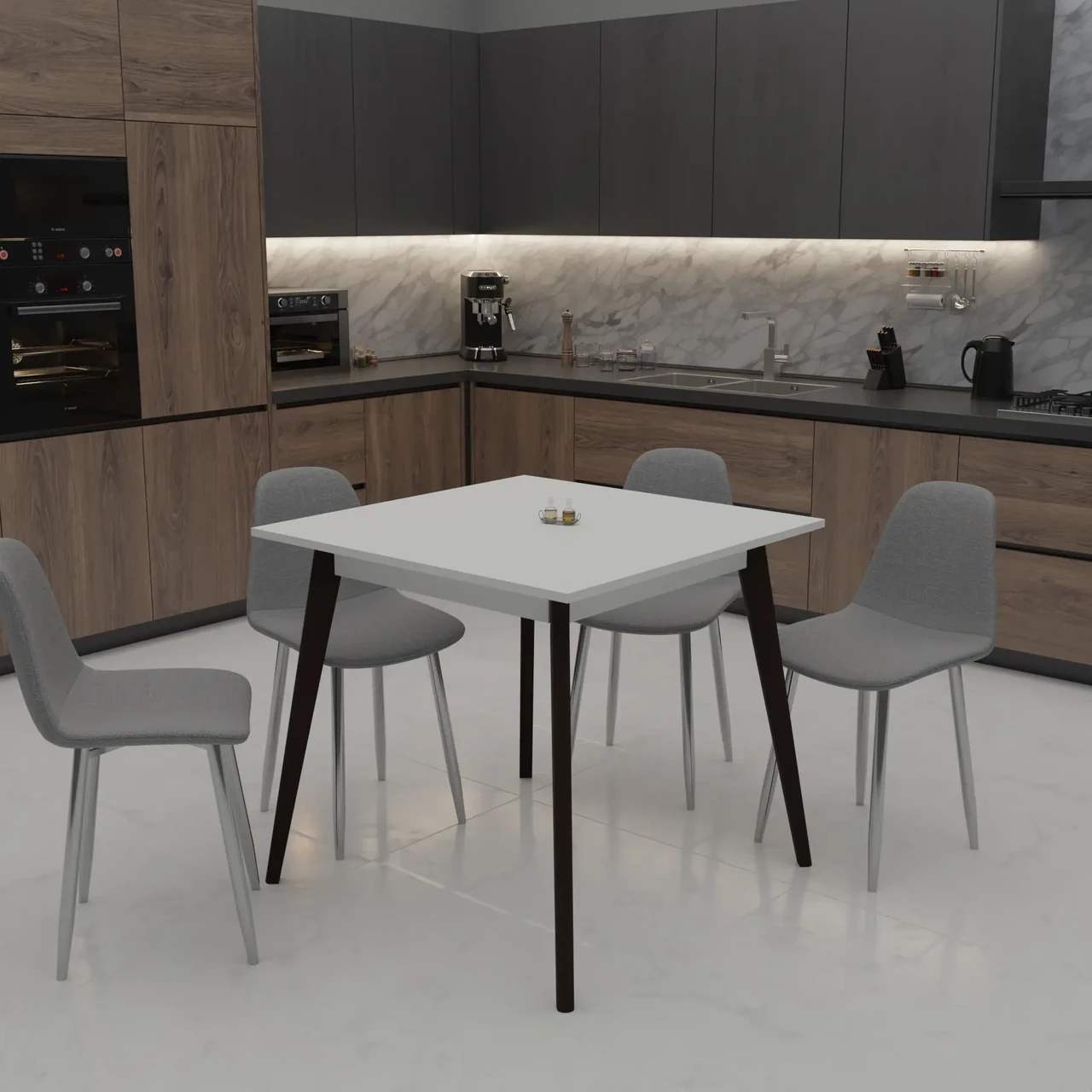 Стіл квадратний нерозкладний Neman БОН 780х780, колір білий / венге