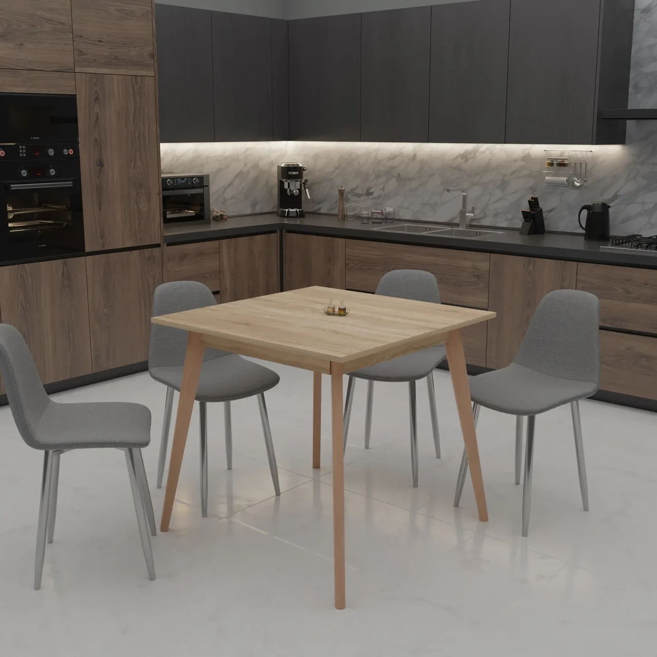 Стіл квадратний нерозкладний  Neman БОН 780х780, колір дуб торро /  лак