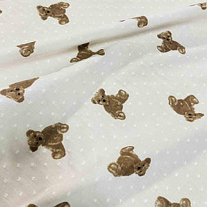 Батист, коричневі ведмедики на білому, ширина 140 см