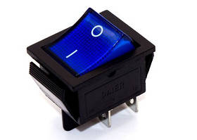 Перемикач широкий з підсвіткою (ON-OFF) 4 контактний, 15A, 220 V, синій