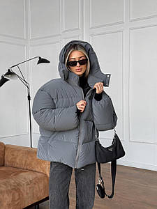 Оверсайз куртка пуховик Blaid сіра унісекс (клітинка) L/XL