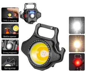 Міні ліхтарик брелок Rablex RB-437 COB біле жовте червоне світло світильник кишеньковий з карабіном відкривачем, фото 3