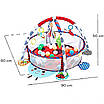 Розвиваючий барвистий килимок ігровий манеж сухий басейн 2в1 для немовляти 0+ дуги брязкальця-підвіски м'ячики, фото 8