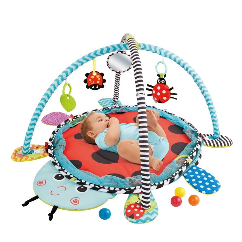Розвиваючий барвистий килимок ігровий манеж сухий басейн 2в1 для немовляти 0+ дуги брязкальця-підвіски м'ячики, фото 1