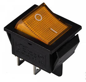 Перемикач широкий з підсвіткою (ON-OFF) 4 контактний, 15A, 220 V, жовта