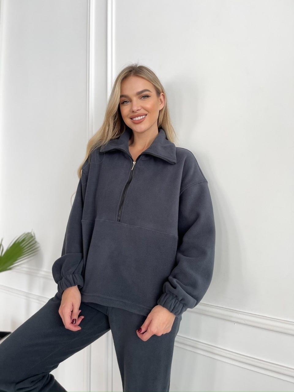 Костюм ФЛІСОВИЙ ЖІНОЧИЙ прогулянковий р.40-62 ГРАФІТ TEVI 5270/1, фото 1