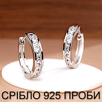 Сережки - кільця стерлінгове срібло VALENTINO, сережки з камінням срібло 925 проби, розмір 12 мм. Цирконій