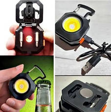 Міні ліхтарик брелок RB-438 COB білий жовтий червоне світло кишеньковий світильник з карабіном відкривачкою IP44, фото 4