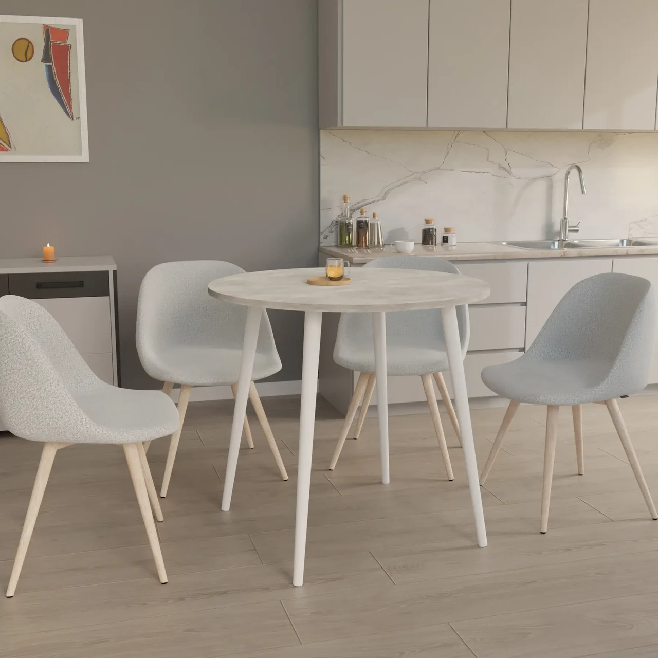 Круглий стіл нерозкладний  Neman СЕТ-4, колір Клауд гранада / білий