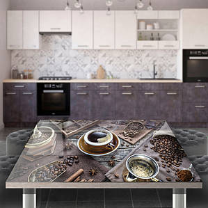 Вінілова наклейка на стіл Кава, ламінована, коричнева 60 х 100 см