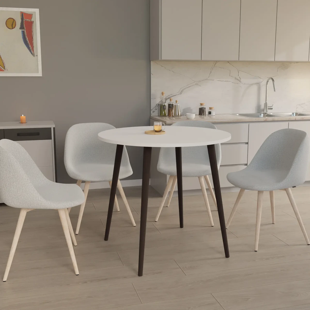 Круглий стіл нерозкладний Neman СЕТ-4, колір білий / венге