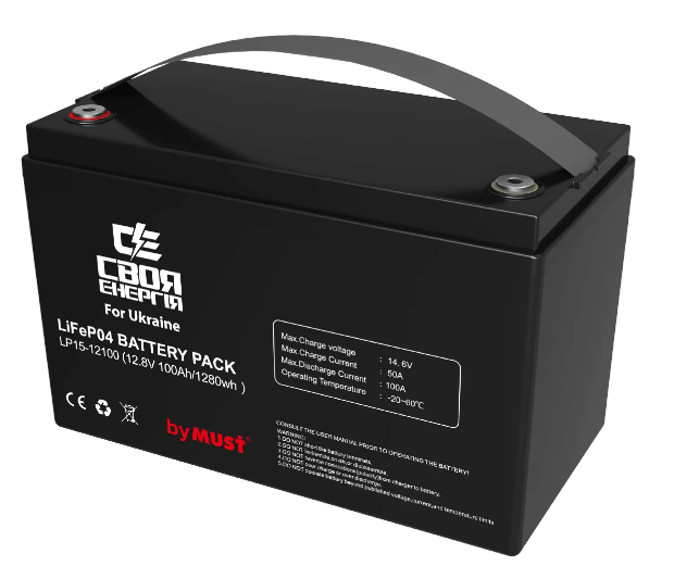 Акумуляторна батарея MUST LP1500-12100 12V 100Ah LiFePO4, фото 1