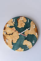 Годинник на подарунок з дерева та епоксидної смоли  ручної роботи Смоляний Смарагд 35 см