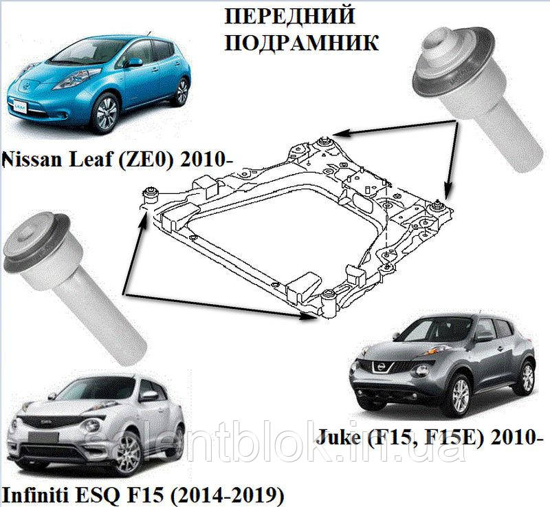 Сайлентблок підрамника Nissan Leaf (ZE0) 2010-, Juke (F15, F15E) 2010-, Infinity ESQ (JF15) 2014-