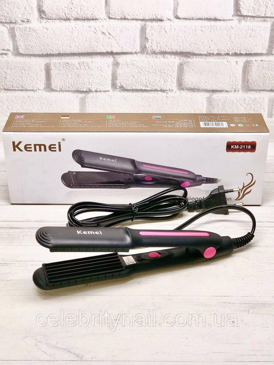 Прасочка-гофре для волосся Kemei KM-2118 рожева вставка