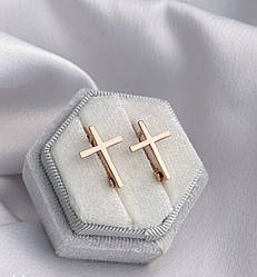 Сережки з хрестиками в позолоті на англійській застібці "Mon Ami"