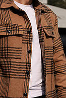 Хлопковая мужская рубашка в клетку для прогулок, практичная классическая удобная карамельно-чёрная