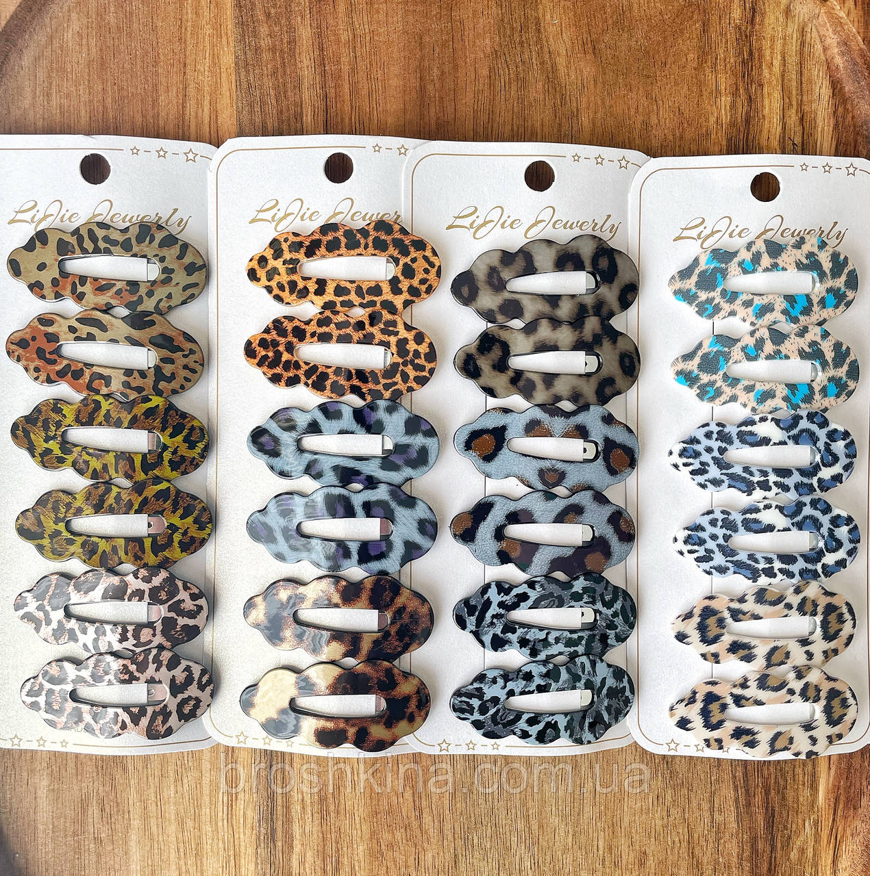 Заколки тік-так гуртом метал пластик 5*2.5 см 4 набора/уп ЛЕОПАРДОВІ, фото 1