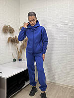 Теплий спортивний костюм з турецької тринитки на фліс замокі у синьому кольорі