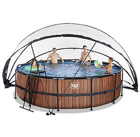 Басейн великий каркасний EXIT з накриттям 488х122 см (пісочний фільтр), "дерево"