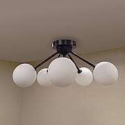 Чорна стельова люстра з білими кулями на 5 ламп Five-Light (61-X1005F-5 BK+WH (120))