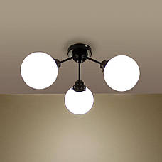 Чорна стельова люстра з білими кулями на 3 лампи Triple Globe  (61-X1005F-5 BK+WH (120)), фото 3