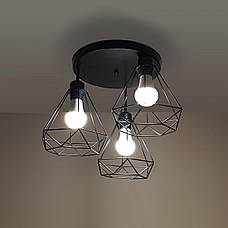Чорна стельова люстра на 3 плафони "Triangular Frame Ceiling Light" (52-H2019F-3 BK+BK (300)), фото 3