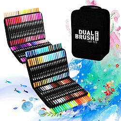 Акварельні маркери 168 шт з пензликом для малювання скетчингу Набір двосторонніх скетч маркерів в кейсі