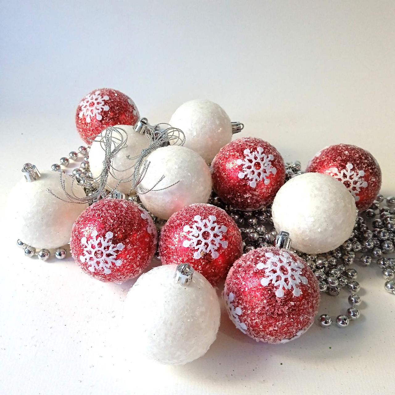 Набір новорічних іграшок Сніжинка 12 шт 6 см | прикраси ялинкові | новорічні іграшки, фото 1