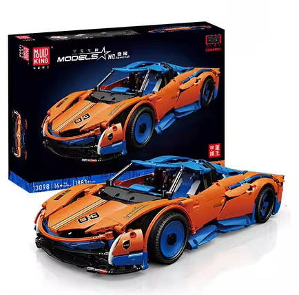 Конструктор спортивна машина Pagani на управлінні на 1883 деталі, колір синій з помаранчевим, фото 1
