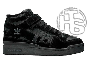 Чоловічі зимові кросівки Адідас Adidas Forum High Triple Black Winter (міх) ALL14217