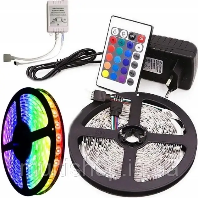 Світлодіодна LED стрічка  5 метрів 5050 RGB комплект.