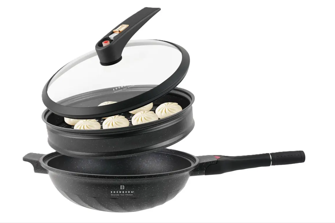 Сковорода вок-сотейник, пароварка 3 в 1 з мікродаленням, гранітне покриття, 32 см Edenberg EB-12112, фото 1