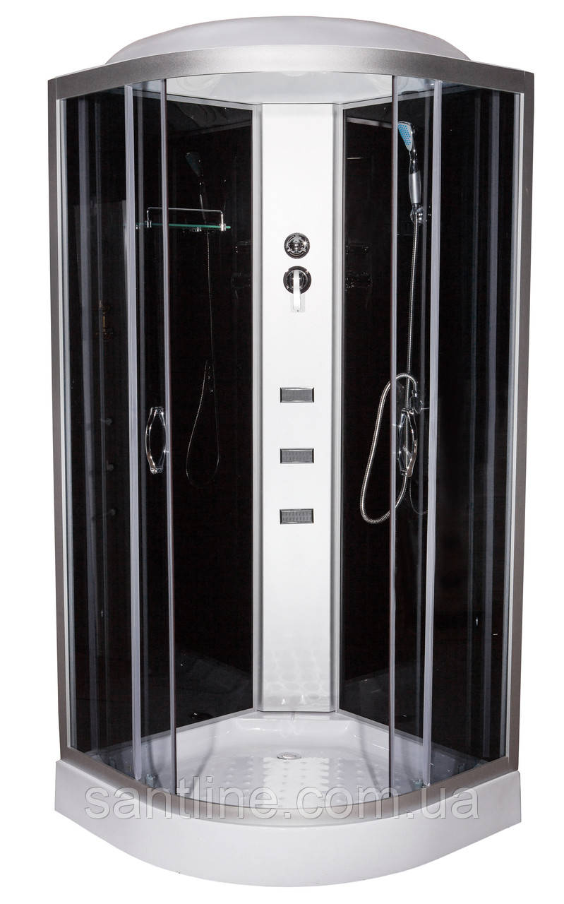 Гідромасажний бокс Glory 62 100х100х215 см чорний душовий бокс Vivia низький піддон розсувні двері, фото 1