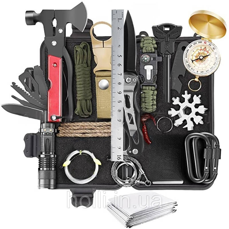 Тактический набор для выживания 55в1 Logit туристический набор, черный, 1200 грамм, набор мультитул, фото 1